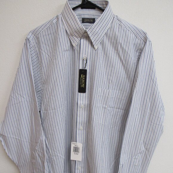 NWT Arrow Wrinkle Free Multicolor Striped Long Sleeve Button Down Shirt 16 34/35 - Picture 1 of 4